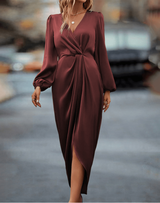 Marguerite | Robe Croisée Chic à Manches Longues