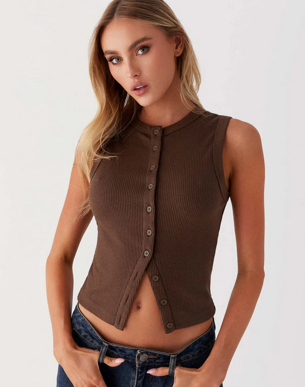 Isabelle | Sleeveless Buttoned Top – Casual Elegance