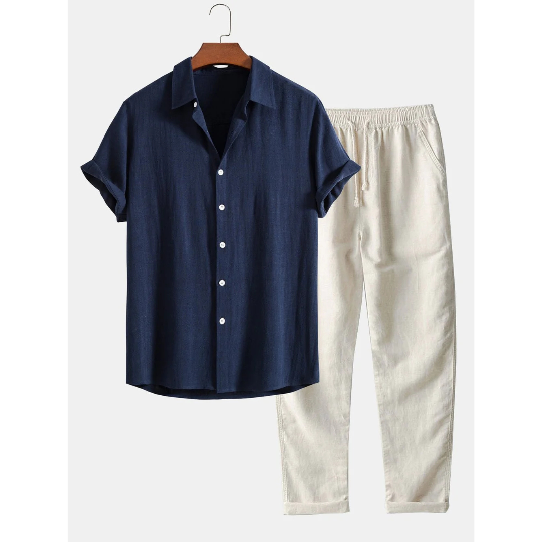 Antoine | Conjunto Camisa de Cuello Cubano y Pantalón con Cordon