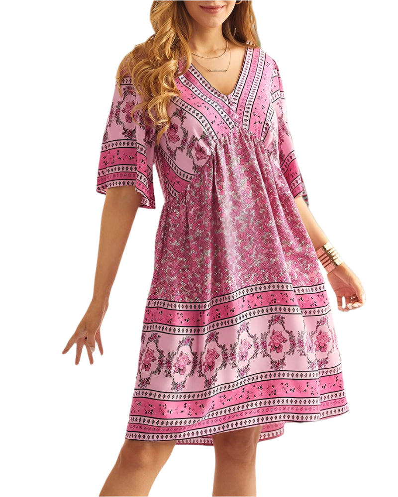 Ivana | Boho-klänning med V-ringning och tryck