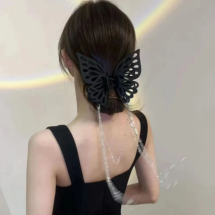Céline | Agrafă de păr fluture cu lanțuri Argintiu