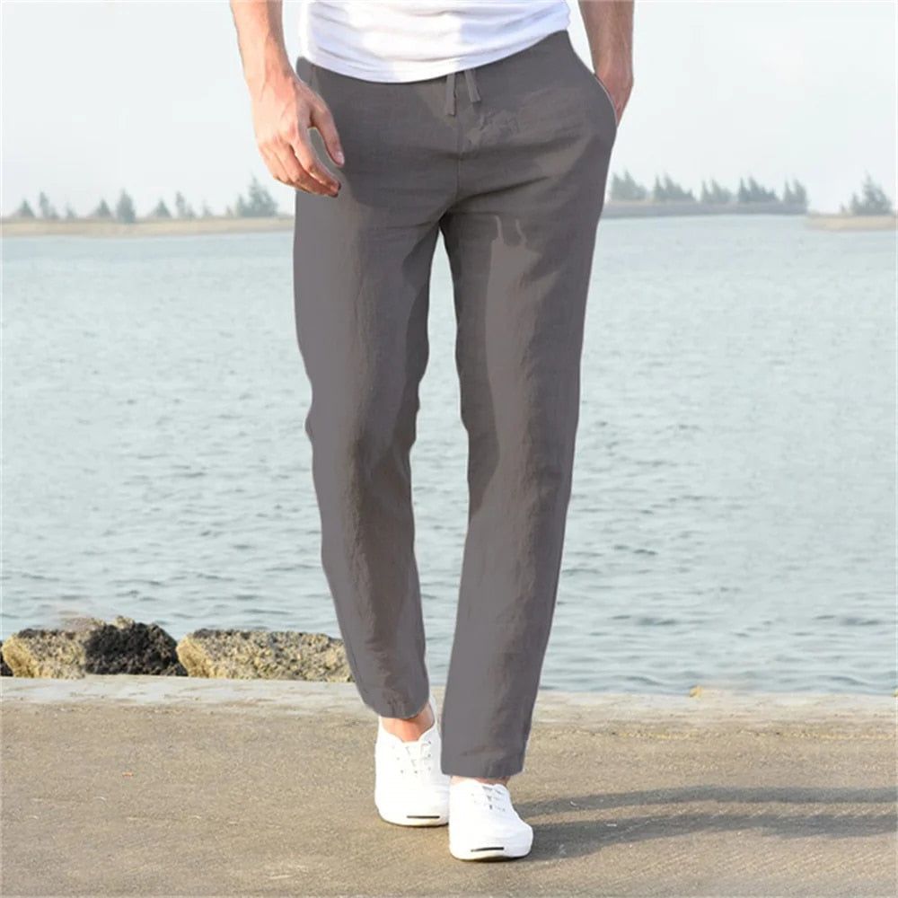 Walid | Lange en Lichte Broek met Elastische Taille