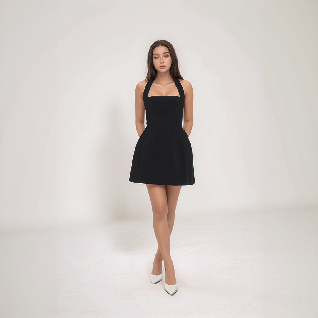 Sandra | Mini Summer Dress – Halter Neck and Fluid Volume