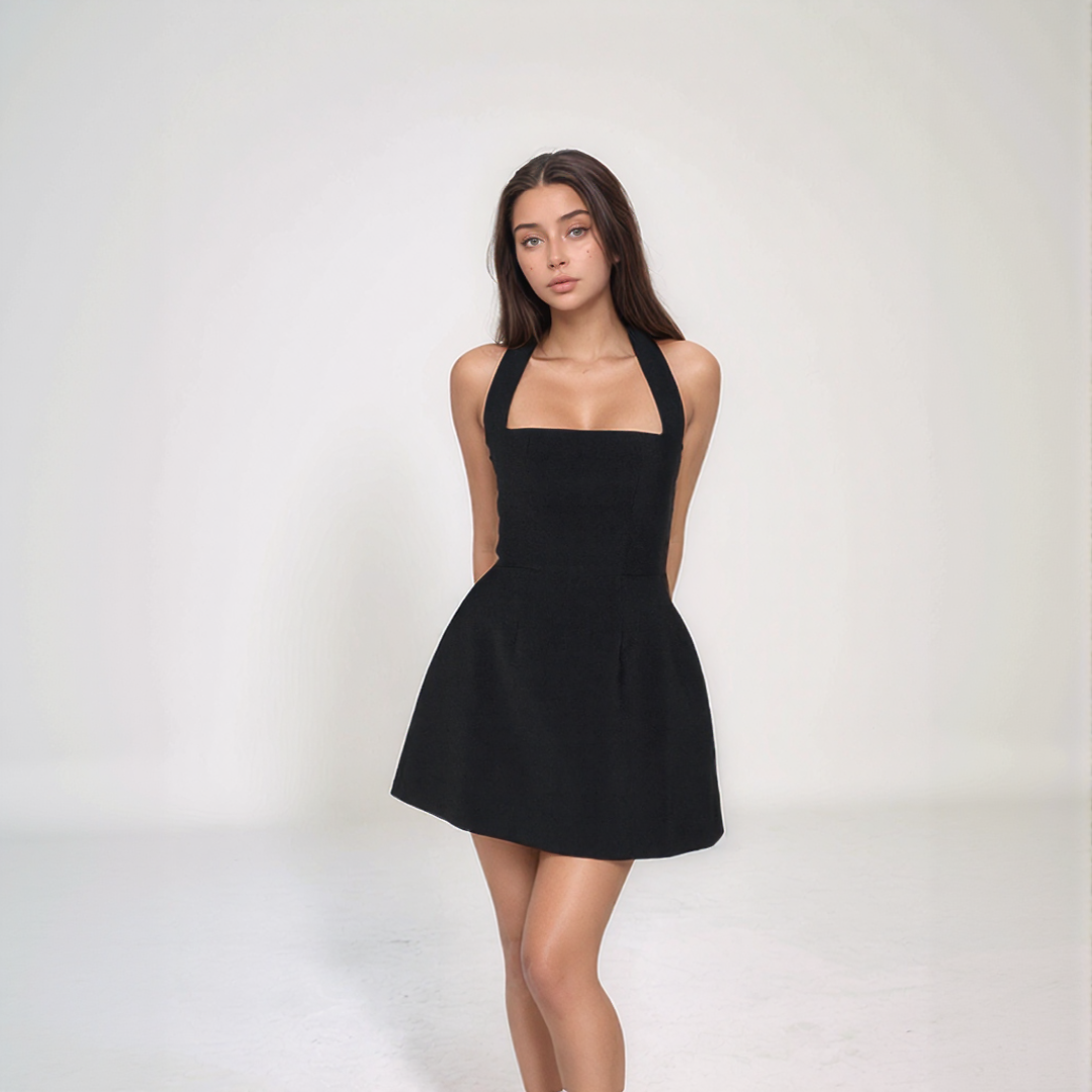 Sandra | Mini Summer Dress – Halter Neck and Fluid Volume
