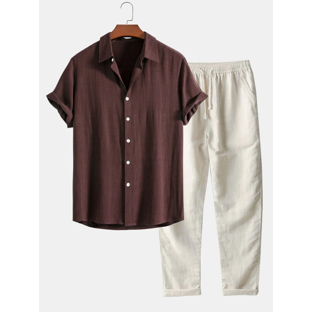 Antoine | Conjunto Camisa de Cuello Cubano y Pantalón con Cordon
