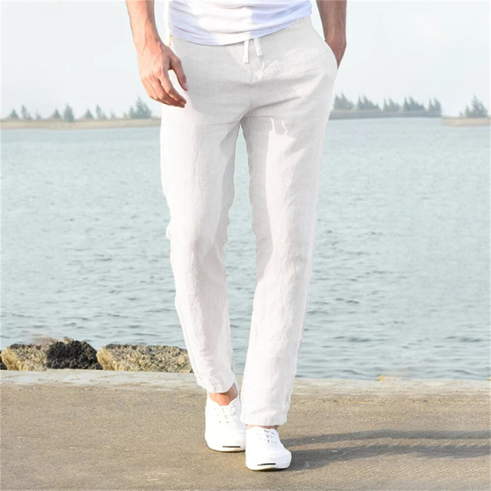Walid | Lange en Lichte Broek met Elastische Taille