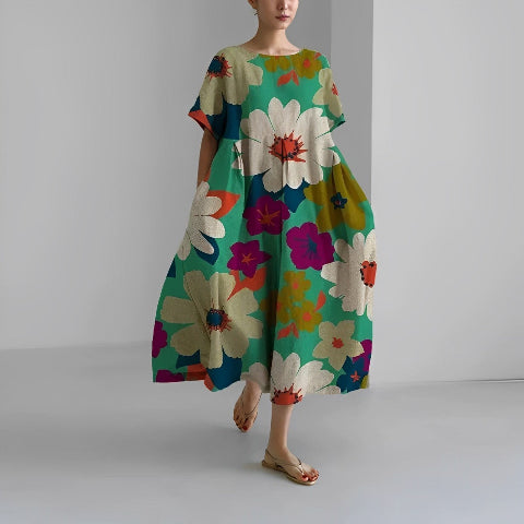 Dorothée | Long Dress with Patterns – Loose and Trendy Cut 