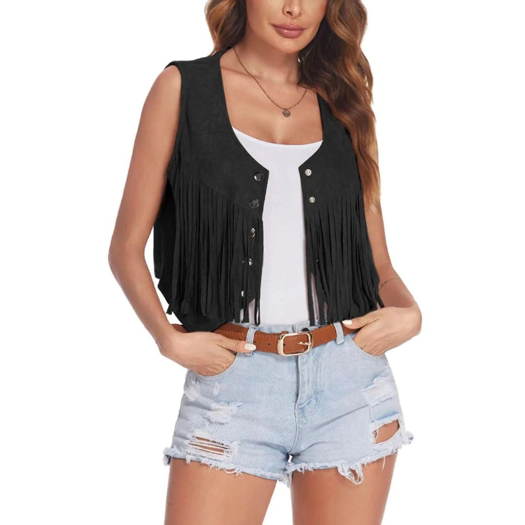 Eva | Jachetă Scurtă Fără Mâneci – Look Vestern și În Tendințe 