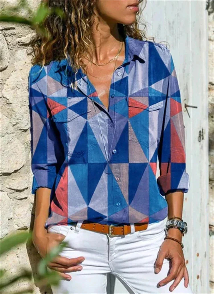 Claire | Bluse Chic – Druck Blau und Luftige Silhouette 