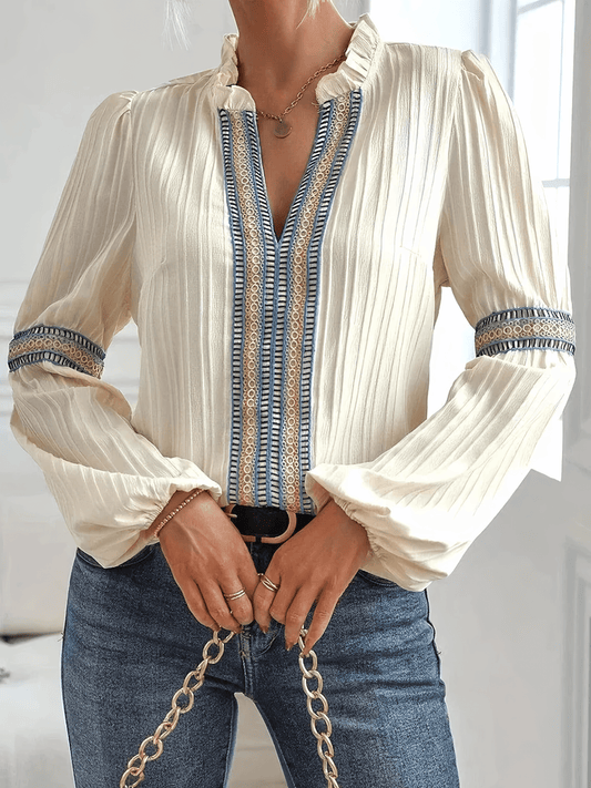 Margaux | Bluză Chic Femei – Guler Volant și Mâneci Bufante 