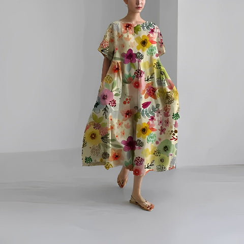 Dorothée | Long Dress with Patterns – Loose and Trendy Cut 
