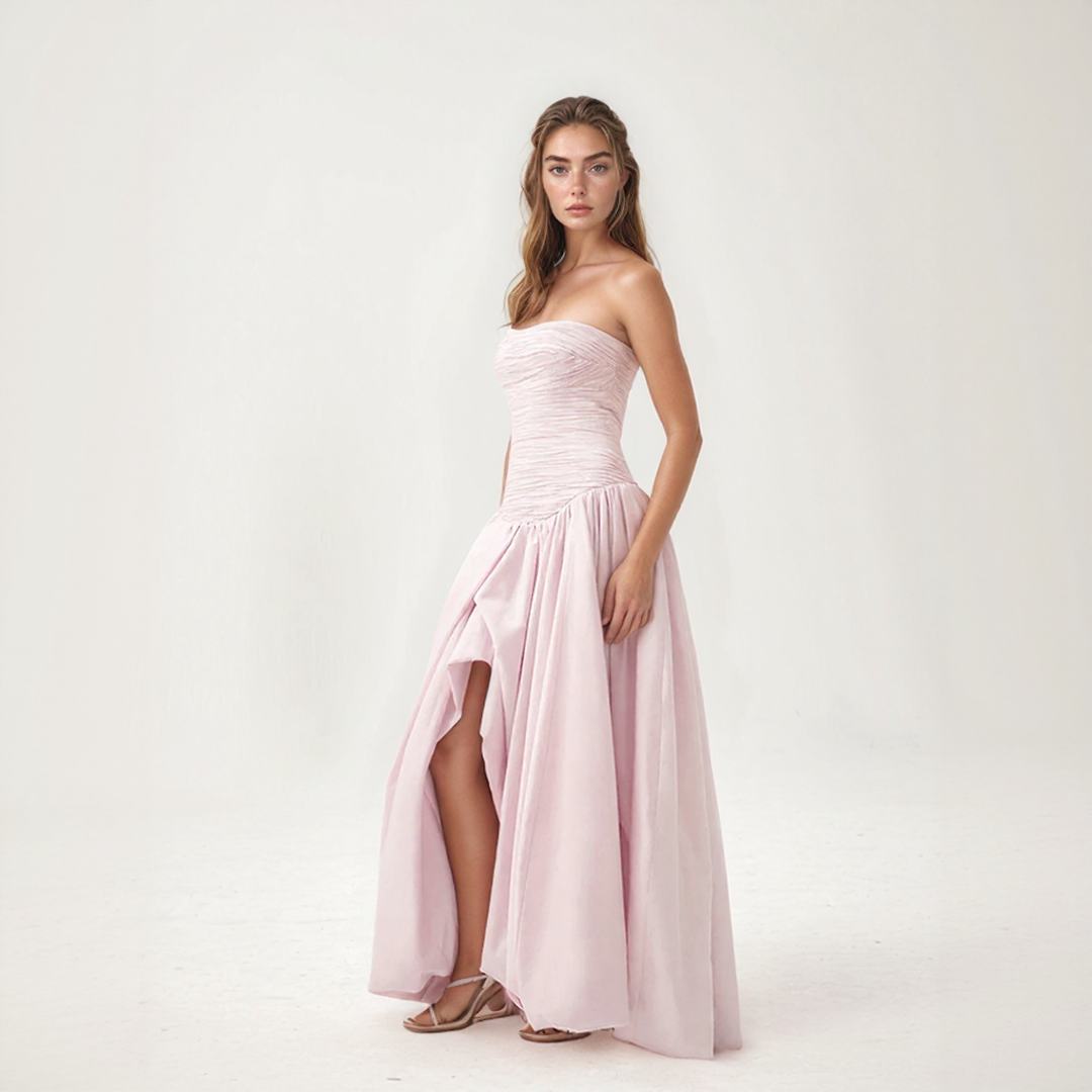 Anita | Long Dress Flared – Straight Neckline and Voluminous Hem 