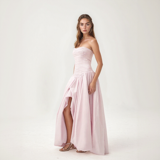 Anita | Rochie Lungă Evazată – Decolteu Drept Și Poale Voluminoase 