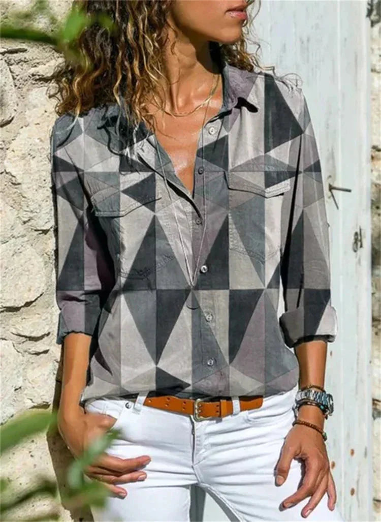 Claire | Bluse Chic – Druck Blau und Luftige Silhouette 