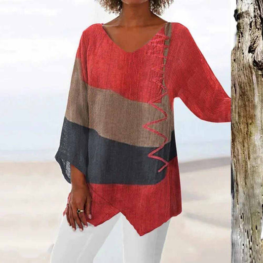 Sandra | Blouse Tunique – Stijl Tricolor en Originaliteit 