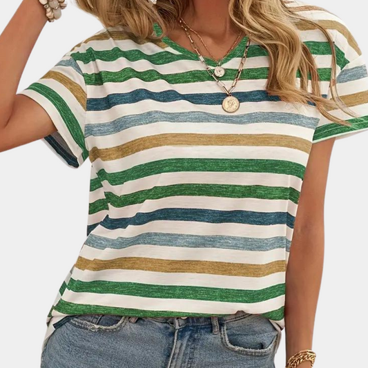 Carine | T-shirt Gestreept Dames – Multikleur en Licht Snit 