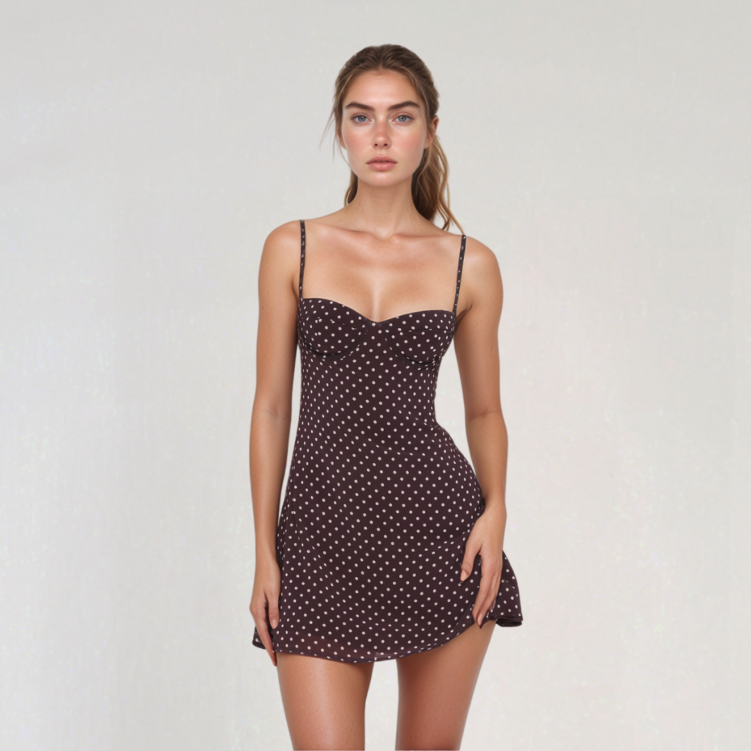 Beatrice | Kort Kjole Med Prikker – Sjokolademønster For En Vintage Chic Stil 
