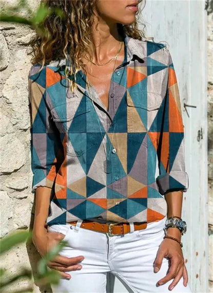 Claire | Bluse Chic – Druck Blau und Luftige Silhouette 