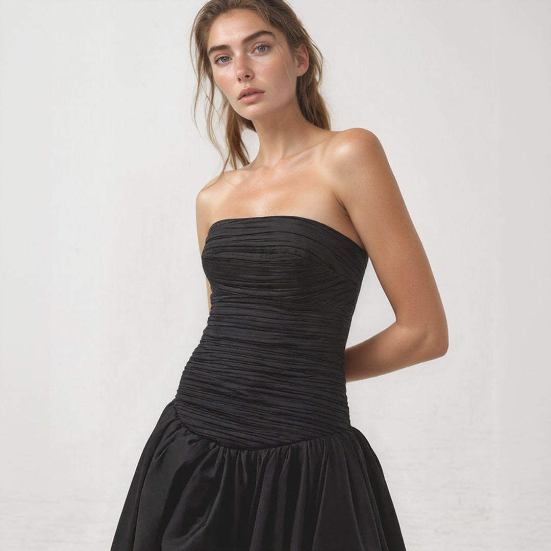 Anita | Long Dress Flared – Straight Neckline and Voluminous Hem 