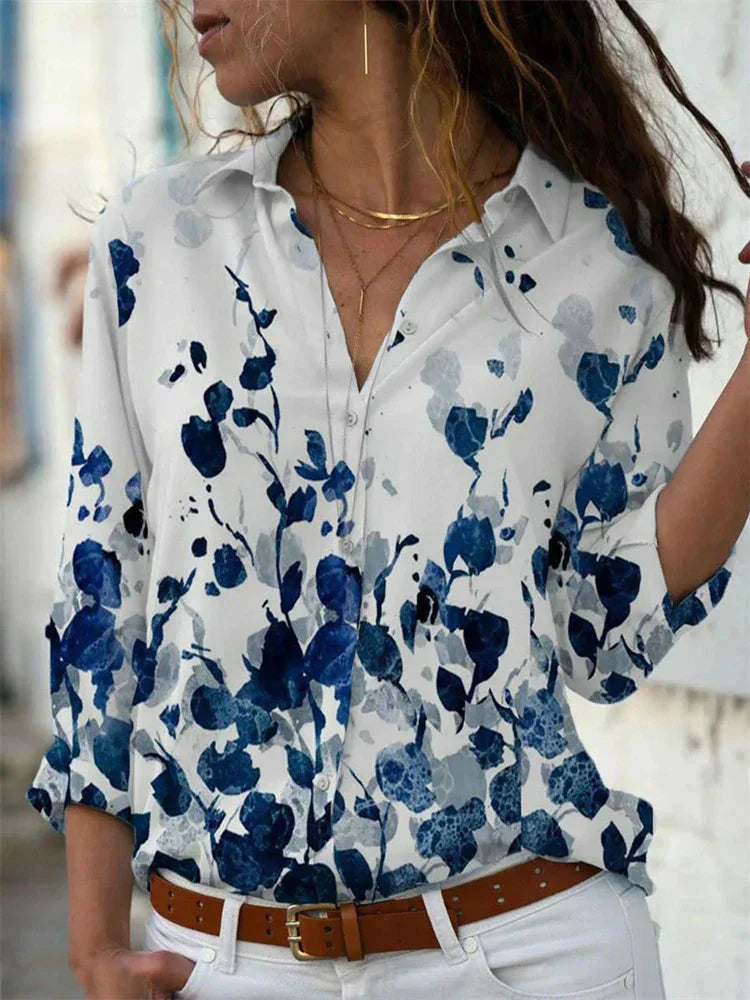 Claire | Bluse Chic – Druck Blau und Luftige Silhouette 