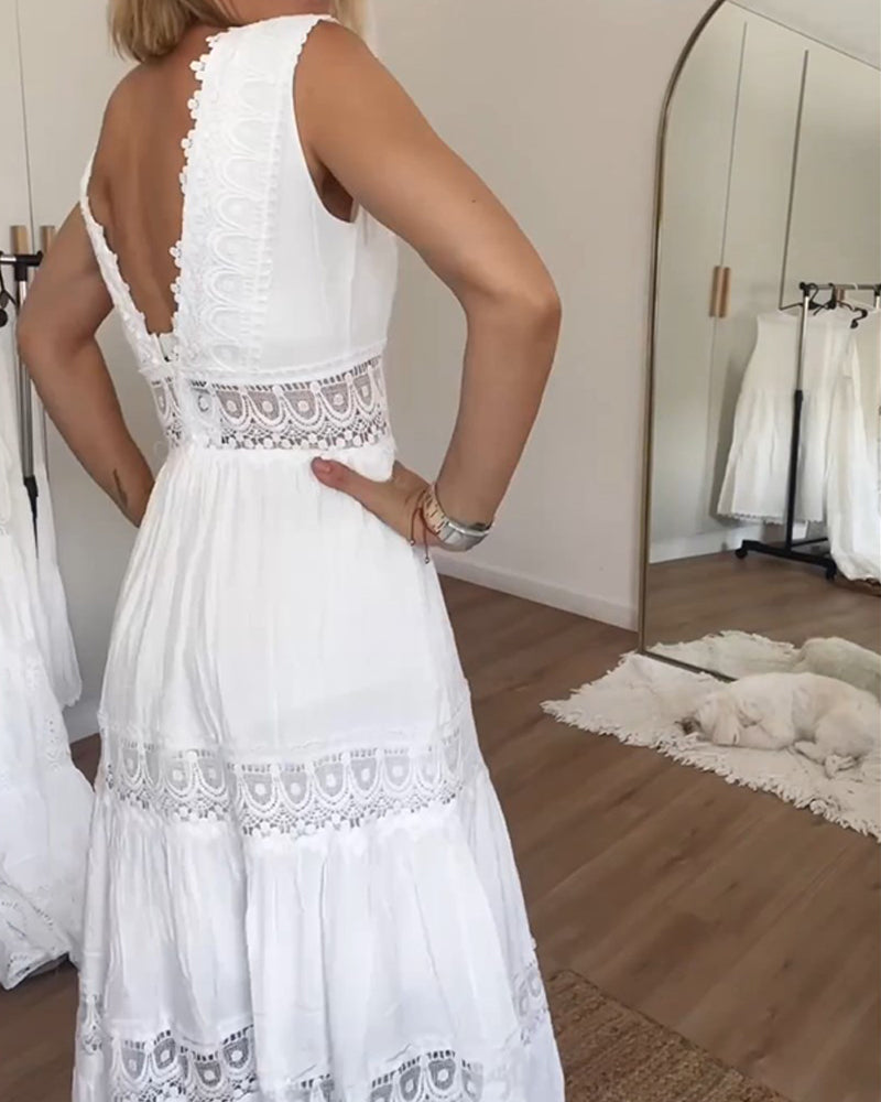 Aliénor | Lange Boho-Kleid – Tiefer Ausschnitt und Leichtigkeit 