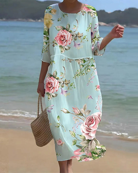 Maud | Rochie Midi Cu Imprimare Florală – Ideală Pentru Sezonul Cald 