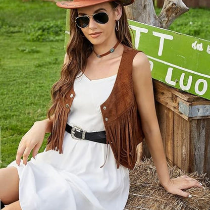 Eva | Jachetă Scurtă Fără Mâneci – Look Vestern și În Tendințe 